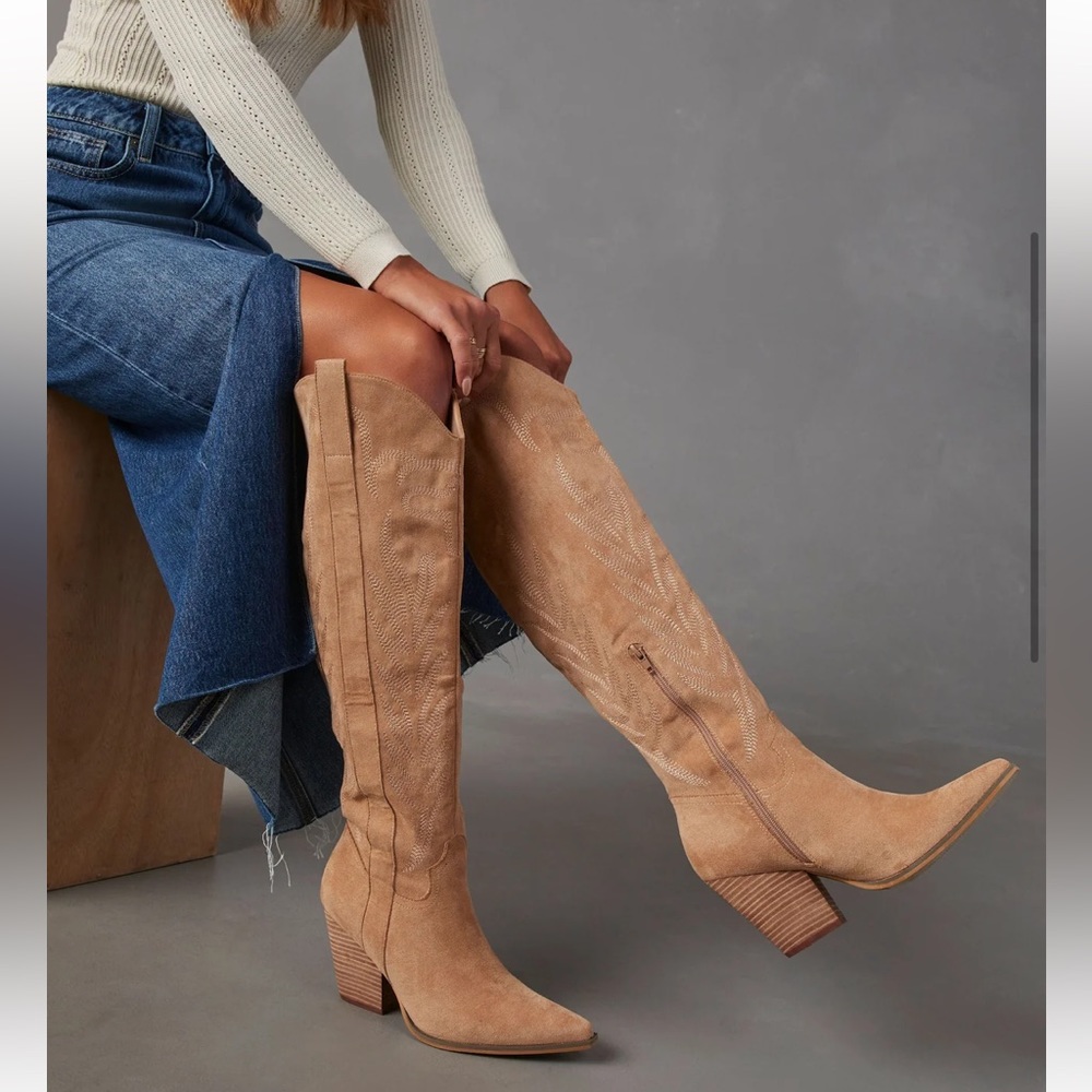 Tan suede western boots